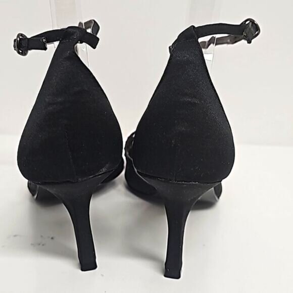 Ann Marino Crystal Trim Pointed Toe Black High Heel Adjustable Ankle Strap 7.5M - Picture 5 of 13